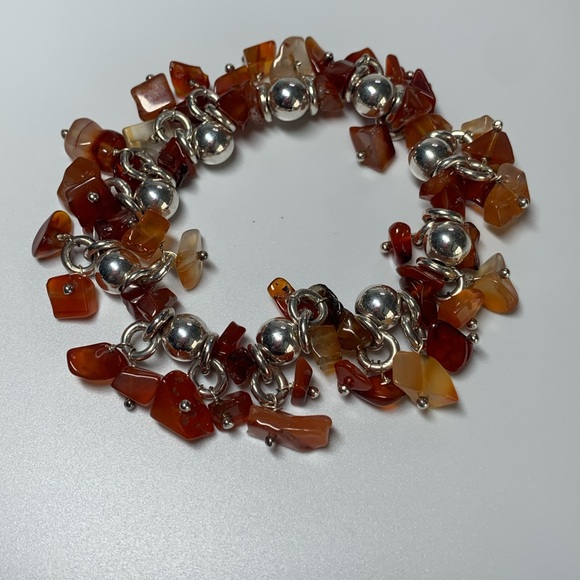 Silpada Very Rare Sterling Silver & Carnelian Bead ChaCha Stretch Bracelet - Picture 3 of 15